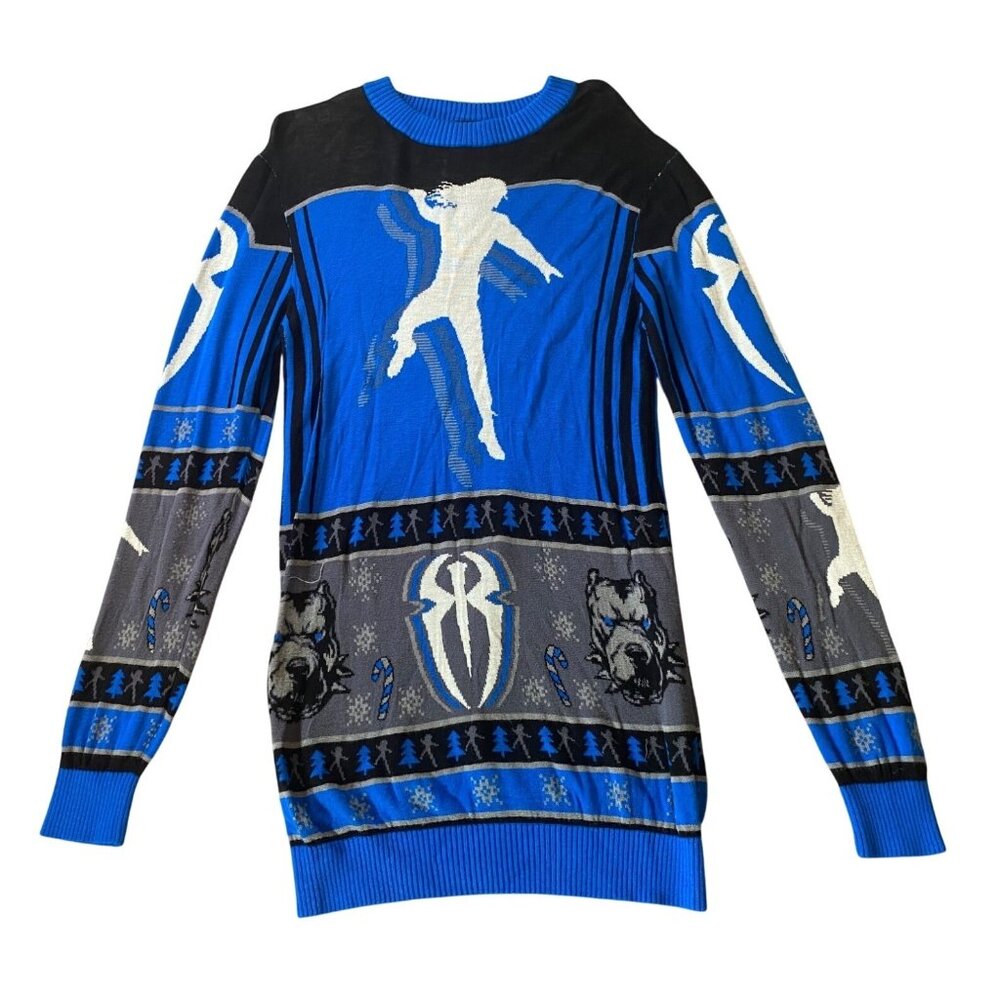 WWE Roman Reigns Authentic Its My Yard Ugly Christmas Sweater Blue Gray Small